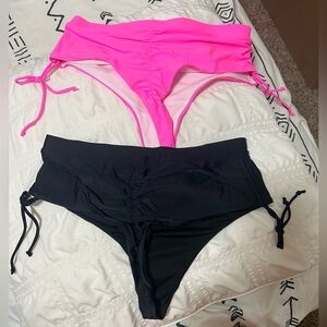 2 Pair Pink and Black Bikini Bottoms Bundle Swim Summer Spring Break